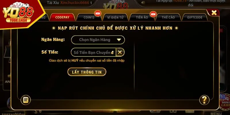 Phương thức nạp tiền Yo88 chính thức 2026