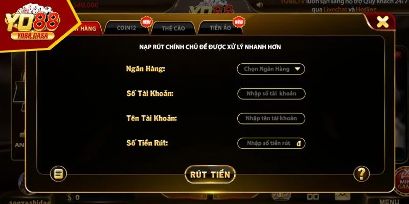 Phương thức rút tiền Yo88 được hỗ trợ